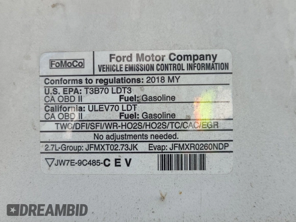 2018 Ford F-150 XL with VIN 1FTEX1EP5JKF37918, listed as a IAAI auction lot 42774232 with 91,917 mi miles and . Bid and sale history available at DreamBid. Image 10.