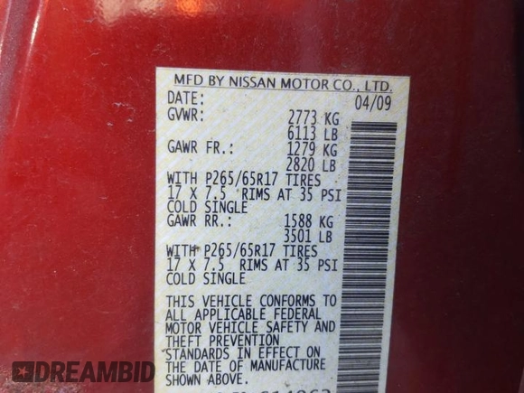 2009 Nissan Pathfinder S with VIN 5N1AR18B79C614962, listed as a Copart auction lot 77135444 with 173,728 mi miles and Salvage Title. Bid and sale history available at carsss.com. Image 14.