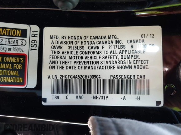 2012 Honda Civic Si с VIN 2HGFG4A52CH700904, выставлен на аукционе IAAI как лот 42590276 с пробегом 231 224 миль миль и . История ставок и продаж доступна на DreamBid. Изображение 9.
