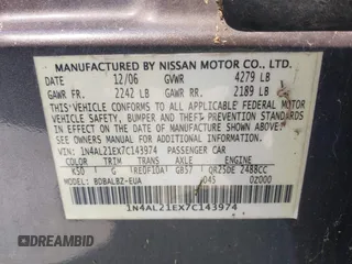 2007 Nissan Altima 2.5 with VIN 1N4AL21EX7C143974, listed as a IAAI auction lot 41634317 with 155,480 mi miles. Bid and sale history available at carsss.com. Image 9.