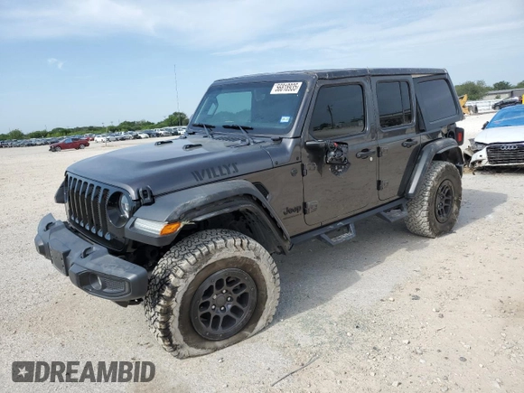 2023 Jeep Wrangler Willys with VIN 1C4HJXDGXPW526093, listed as a Copart auction lot 56818935 with 24,021 mi miles and Salvage title. Bid and sale history available at DreamBid. Image 1.