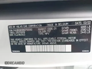 2022 Volvo XC40 Momentum с VIN YV4162UK6N2755592, выставлен на аукционе IAAI как лот 41684922 с пробегом 35 925 миль миль и . История ставок и продаж доступна на DreamBid. Изображение 9.