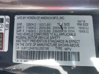 2019 Acura RDX w/Technology Pkg with VIN 5J8TC2H51KL000186, listed as a IAAI auction lot 41403335 with 140,920 mi miles. Bid and sale history available at carsss.com. Image 9.