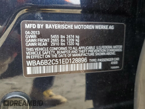 2014 BMW 6 Series 650i z VIN WBA6B2C51ED128896, wystawiony jako Copart lot #84801734 z przebiegiem 142 181 mil mil oraz Szkoda całkowita • Salvage title. Historia ofert i sprzedaży dostępna na DreamBid. Obrazek 12.