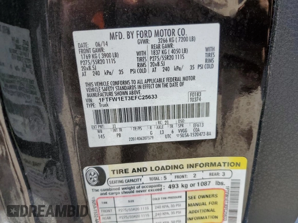 2014 Ford F-150 XL with VIN 1FTFW1ET3EFC25633, listed as a Copart auction lot 51579375 with 127,071 mi miles and Salvage Title. Bid and sale history available at carsss.com. Image 15.