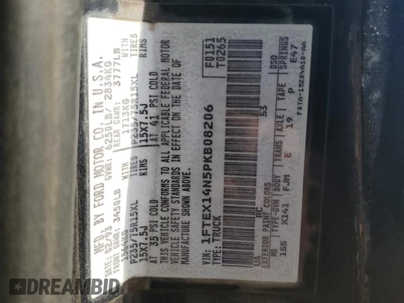 1993 Ford F-150 с VIN 1FTEX14N5PKB08206, выставлен на аукционе Copart как лот 63435695 с пробегом 131 177 миль миль и Чистый • Clean title. История ставок и продаж доступна на DreamBid. Изображение 12.