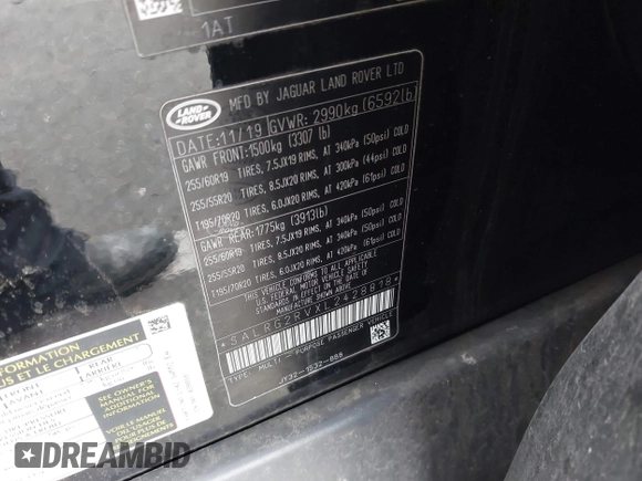 2020 Land Rover Discovery SE with VIN SALRG2RVXL2428818, listed as a IAAI auction lot 41841846 with 114,378 mi miles and . Bid and sale history available at DreamBid. Image 9.