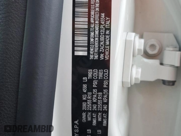 2020 Jeep Renegade Limited with VIN ZACNJBD12LPL45544, listed as a Copart auction lot 83490614 with 16,858 mi miles and Salvage title. Bid and sale history available at DreamBid. Image 13.