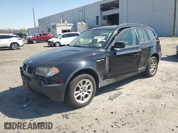 2004 BMW X3 2.5i with VIN WBXPA73474WB29994, listed as a Copart auction lot 52037835 with 140,712 mi miles and Salvage Title. Bid and sale history available at DreamBid. Image 1.