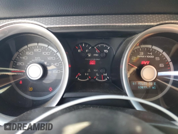 2010 Ford Mustang GT500 with VIN 1ZVBP8JS1A5105926, listed as a Copart auction lot 77398504 with 63,699 mi miles and Salvage title. Bid and sale history available at DreamBid. Image 9.