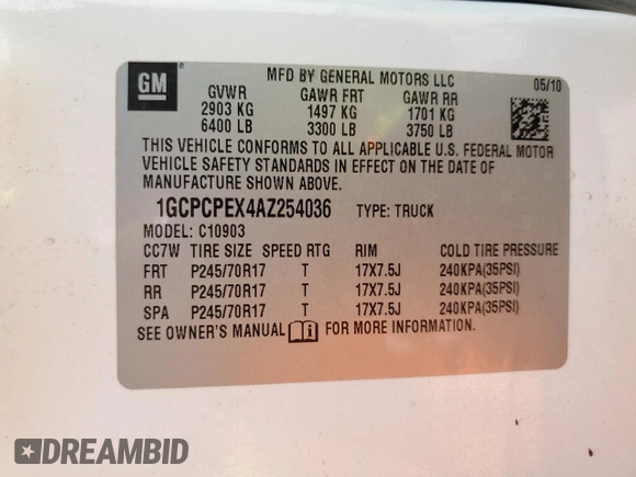 2010 Chevrolet Silverado 1500 Work Truck with VIN 1GCPCPEX4AZ254036, listed as a Copart auction lot 55050405 with Not Provided miles and Clean Title. Bid and sale history available at DreamBid. Image 12.
