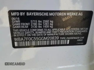 2016 BMW 7 Series 750i with VIN WBA7F0C55GGM20839, listed as a Copart auction lot 46189945 with 75,886 mi miles and Salvage Title. Bid and sale history available at carsss.com. Image 12.