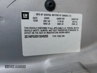 2001 Chevrolet Impala z VIN 2G1WF52E919240260, wystawiony jako Copart lot #48202975 z przebiegiem 145 170 mil mil oraz Szkoda całkowita • Salvage title. Historia ofert i sprzedaży dostępna na DreamBid. Obrazek 12.