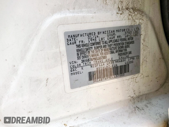 2014 Nissan Sentra SV with VIN 3N1AB7AP9EL637503, listed as a Copart auction lot 57509545 with 137,003 mi miles and Clean title. Bid and sale history available at DreamBid. Image 12.