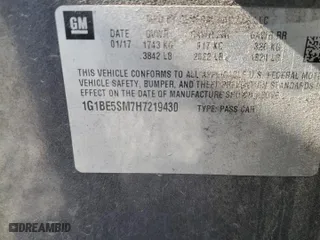 2017 Chevrolet Cruze LT with VIN 1G1BE5SM7H7219430, listed as a Copart auction lot 49978605 with 141,304 mi miles and Salvage Title. Bid and sale history available at carsss.com. Image 12.