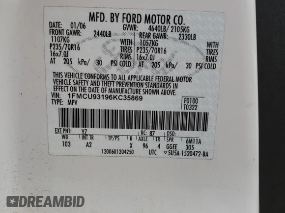 2006 Ford Escape XLT with VIN 1FMCU93196KC35869, listed as a Copart auction lot 67738554 with 164,937 mi miles and Clean Title. Bid and sale history available at carsss.com. Image 13.