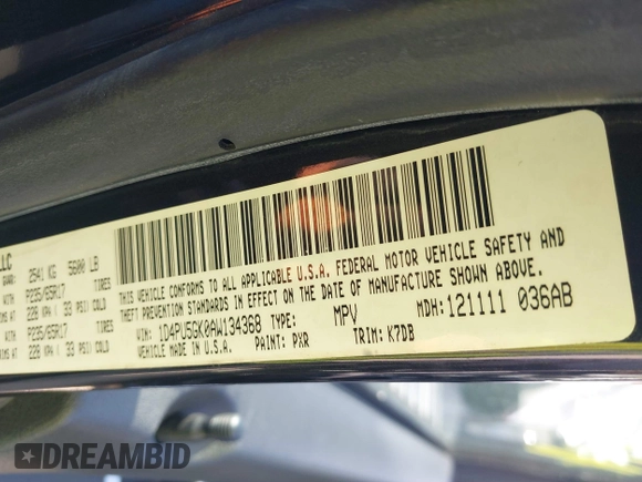 2010 Dodge Nitro SXT with VIN 1D4PU5GK0AW134368, listed as a IAAI auction lot 41786095 with 117,563 mi miles and . Bid and sale history available at DreamBid. Image 9.