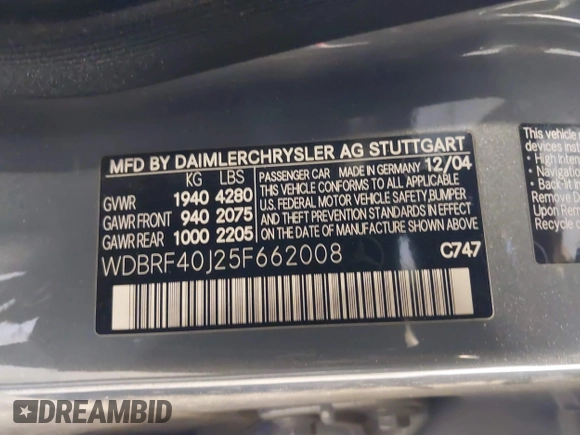 2005 Mercedes-Benz C 230 Kompressor с VIN WDBRF40J25F662008, выставлен на аукционе IAAI как лот 42539947 с пробегом 182 727 миль миль и . История ставок и продаж доступна на DreamBid. Изображение 9.