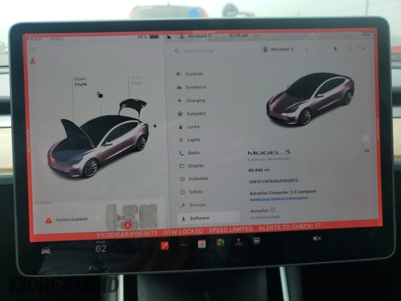 2018 Tesla Model 3 Long Range Battery z VIN 5YJ3E1EA5JF053673, wystawiony jako Copart lot #53091445 z przebiegiem 60 849 mil mil oraz Szkoda całkowita • Salvage title. Historia ofert i sprzedaży dostępna na DreamBid. Obrazek 9.