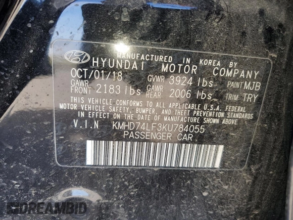 2019 Hyundai Elantra SE with VIN KMHD74LF3KU784055, listed as a Copart auction lot 49788135 with 110,824 mi miles and Clean Title. Bid and sale history available at DreamBid. Image 12.