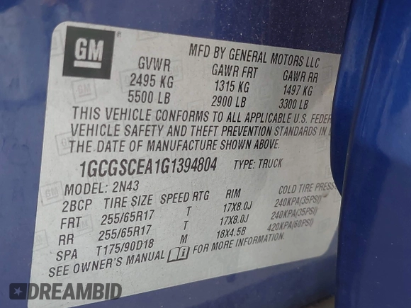 2016 Chevrolet Colorado 2WD LT with VIN 1GCGSCEA1G1394804, listed as a IAAI auction lot 42289864 with 88,015 mi miles and . Bid and sale history available at DreamBid. Image 9.