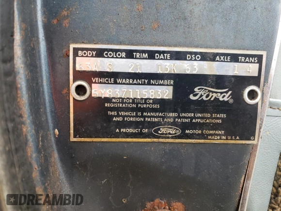 1965 Ford Thunderbird with VIN 5Y83Z115832, listed as a Copart auction lot 50210145 with 25,612 mi miles and Clean Title. Bid and sale history available at DreamBid. Image 13.