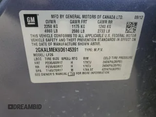 2013 GMC Terrain SLE z VIN 2GKALMEK9D6145391, wystawiony jako Copart lot #60127425 z przebiegiem 184 761 mil mil oraz Szkoda całkowita • Salvage title. Historia ofert i sprzedaży dostępna na DreamBid. Obrazek 13.
