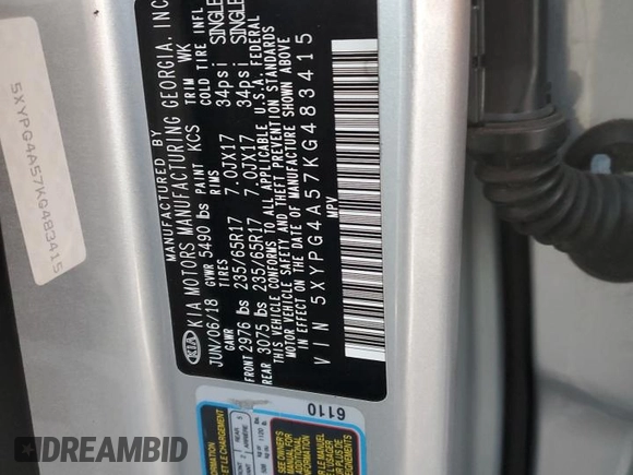 2019 Kia Sorento S with VIN 5XYPG4A57KG483415, listed as a Copart auction lot 87708955 with Not Provided miles and Salvage Title. Bid and sale history available at DreamBid. Image 13.