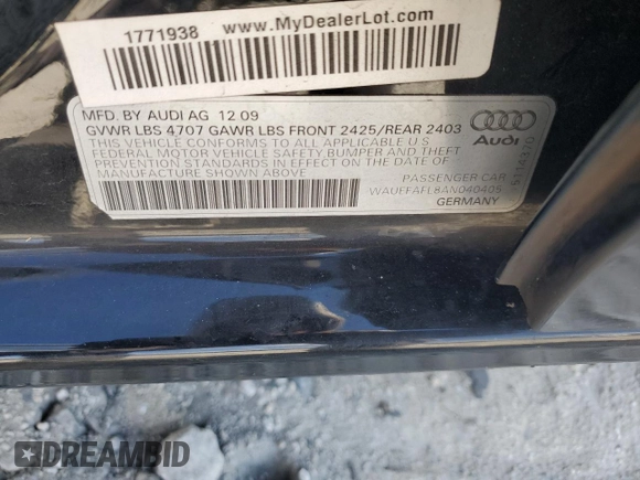 2010 Audi A4 2.0T Premium Plus with VIN WAUEFAFL8AN040405, listed as a Copart auction lot 41536495 with 0 mi miles and Salvage Title. Bid and sale history available at carsss.com. Image 14.