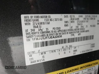 2018 Ford Expedition XLT z VIN 1FMJU1JT7JEA22830, wystawiony jako IAAI lot #42050739 z przebiegiem 114 529 mil mil oraz . Historia ofert i sprzedaży dostępna na DreamBid. Obrazek 9.