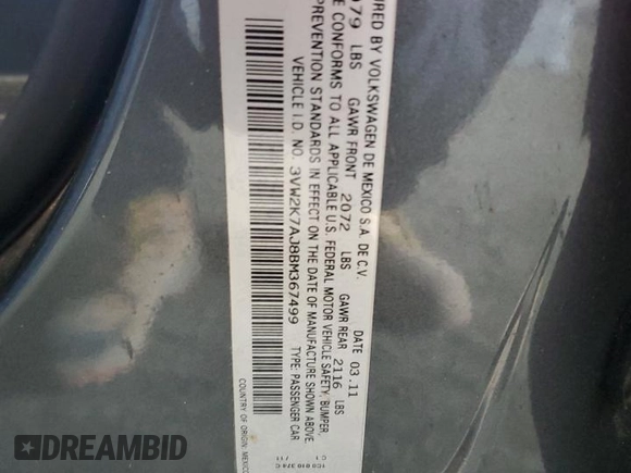 2011 Volkswagen Jetta Sedan S with VIN 3VW2K7AJ8BM367499, listed as a Copart auction lot 48818225 with 114,981 mi miles and Salvage Title. Bid and sale history available at carsss.com. Image 14.