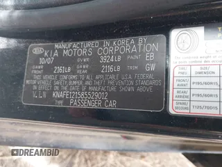 2008 Kia Spectra EX z VIN KNAFE121585529012, wystawiony jako IAAI lot #42120494 z przebiegiem Nie podano mil oraz . Historia ofert i sprzedaży dostępna na DreamBid. Obrazek 9.