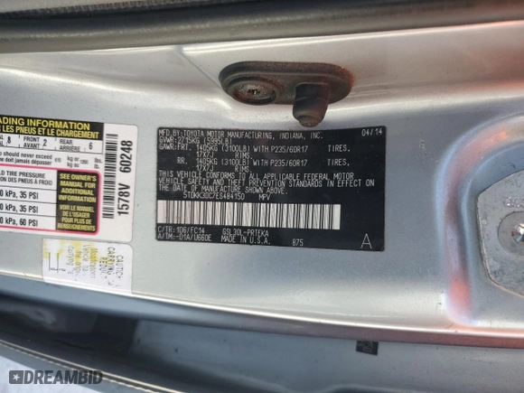 2014 Toyota Sienna LE AAS with VIN 5TDKK3DC7ES484150, listed as a Copart auction lot 49569115 with 259,133 mi miles and Salvage Title. Bid and sale history available at carsss.com. Image 15.