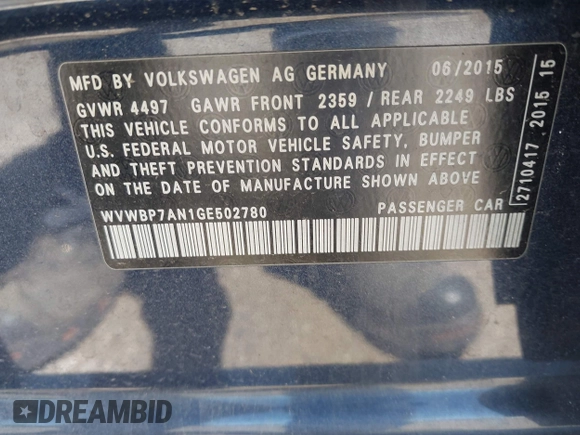 2016 Volkswagen CC Trend с VIN WVWBP7AN1GE502780, выставлен на аукционе IAAI как лот 42157860 с пробегом 124 052 миль миль и . История ставок и продаж доступна на DreamBid. Изображение 9.