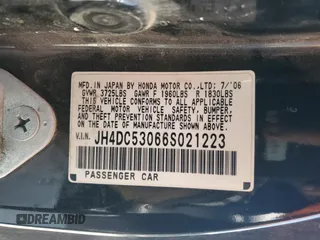2006 Acura RSX Type-S Leather with VIN JH4DC53066S021223, listed as a Copart auction lot 55847755 with 188,776 mi miles and Clean Title. Bid and sale history available at carsss.com. Image 12.