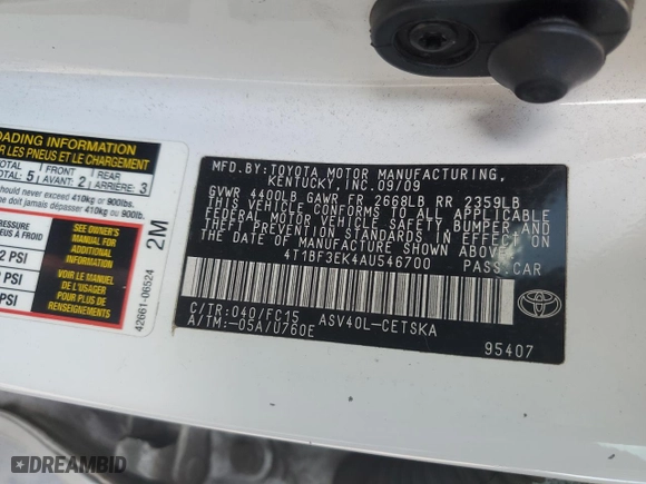 2010 Toyota Camry with VIN 4T1BF3EK4AU546700, listed as a Copart auction lot 48757185 with 187,482 mi miles and Salvage Title. Bid and sale history available at carsss.com. Image 14.