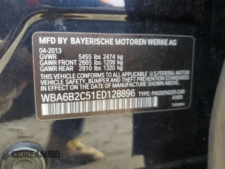 2014 BMW 6 Series 650i z VIN WBA6B2C51ED128896, wystawiony jako Copart lot #84801734 z przebiegiem 142 181 mil mil oraz Szkoda całkowita • Salvage title. Historia ofert i sprzedaży dostępna na DreamBid. Obrazek 12.
