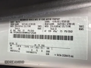 2021 Ford Transit Passenger XL with VIN 1FDAX2C80MKA72528, listed as a Copart auction lot 86920734 with 22,456 mi miles and Salvage Title. Bid and sale history available at DreamBid. Image 10.
