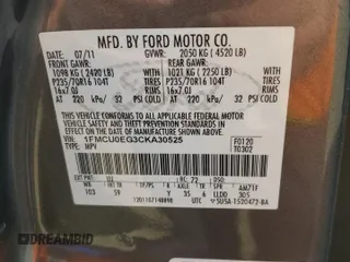 2012 Ford Escape Limited with VIN 1FMCU0EG3CKA30525, listed as a Copart auction lot 52709045 with 200,360 mi miles and Salvage Title. Bid and sale history available at carsss.com. Image 12.