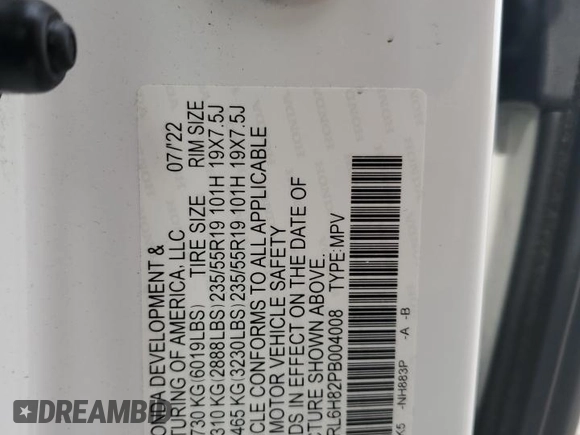 2023 Honda Odyssey Touring с VIN 5FNRL6H82PB004008, выставлен на аукционе Copart как лот 55772415 с пробегом 36 936 миль миль и Списание • Salvage title. История ставок и продаж доступна на DreamBid. Изображение 13.