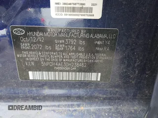 2013 Hyundai Elantra Limited с VIN 5NPDH4AE3DH238462, выставлен на аукционе IAAI как лот 42327606 с пробегом Не указан миль и . История ставок и продаж доступна на DreamBid. Изображение 9.