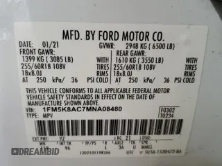 2021 Ford Explorer z VIN 1FM5K8AC7MNA08480, wystawiony jako Copart lot #77784154 z przebiegiem Nie podano mil oraz Szkoda całkowita • Salvage title. Historia ofert i sprzedaży dostępna na DreamBid. Obrazek 13.