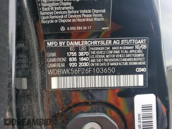 2006 Mercedes-Benz SLK 350 z VIN WDBWK56F26F103650, wystawiony jako Copart lot #45700835 z przebiegiem 120 165 mil mil oraz Czysty tytuł • Clean title. Historia ofert i sprzedaży dostępna na DreamBid. Obrazek 12.
