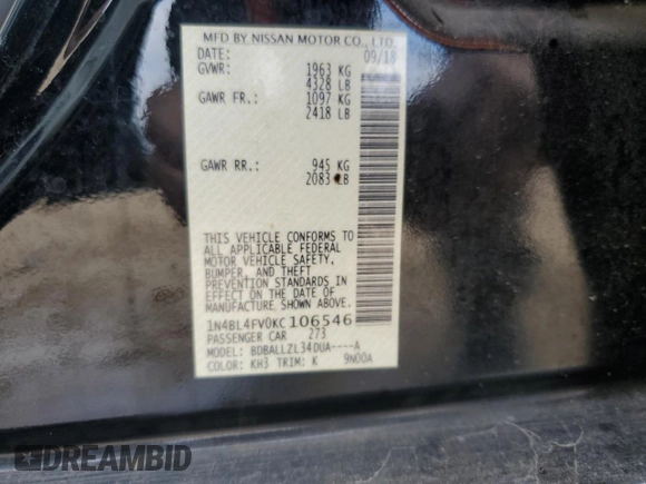2019 Nissan Altima 2.5 Platinum with VIN 1N4BL4FV0KC106546, listed as a Copart auction lot 45182855 with 75,153 mi miles and Salvage Title. Bid and sale history available at carsss.com. Image 15.