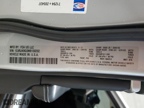 2021 Jeep Grand Cherokee Limited with VIN 1C4RJKBG0M8130202, listed as a Copart auction lot 55281825 with 51,208 mi miles and Salvage Title. Bid and sale history available at DreamBid. Image 15.