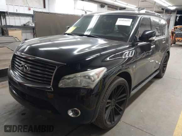 2014 Infiniti QX80 with VIN JN8AZ2NF2E9555963, listed as a IAAI auction lot 41894699 with 143,255 mi miles. Bid and sale history available at carsss.com. Image 2.