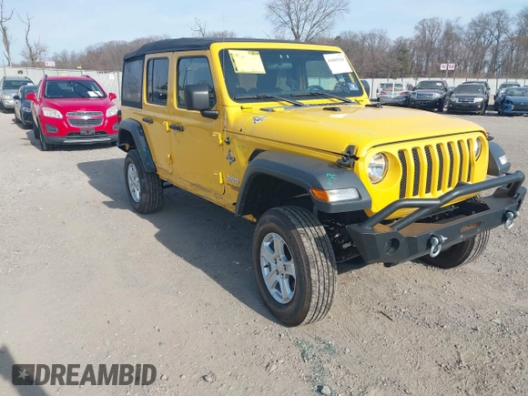 2019 Jeep Wrangler Unlimited Sport S with VIN 1C4HJXDG4KW579364, listed as a IAAI auction lot 41809318 with 22,370 mi miles and . Bid and sale history available at DreamBid. Image 1.