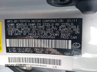 2011 Lexus CT 200h with VIN JTHKD5BH1B2004562, listed as a IAAI auction lot 41586037 with 94,017 mi miles and . Bid and sale history available at DreamBid. Image 9.