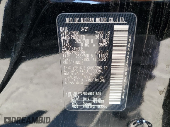 2021 Nissan Armada SV z VIN JN8AY2AD5M9661829, wystawiony jako Copart lot #44217485 z przebiegiem 91 246 mil mil oraz Czysty tytuł • Clean title. Historia ofert i sprzedaży dostępna na DreamBid. Obrazek 13.