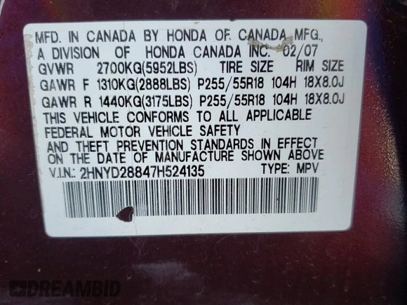 2007 Acura MDX Sport/Entertainment Pkg with VIN 2HNYD28847H524135, listed as a Copart auction lot 42949145 with 160,854 mi miles and Salvage Title. Bid and sale history available at carsss.com. Image 13.